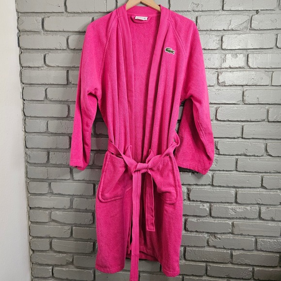 Lacoste Other - Lacoste Pink Cotton Terry Cloth Bathrobe Embroidered Logo Shawl Collar Robe